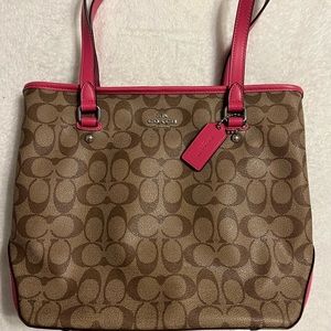 Tan and Pink coach tote bag -excellent condition